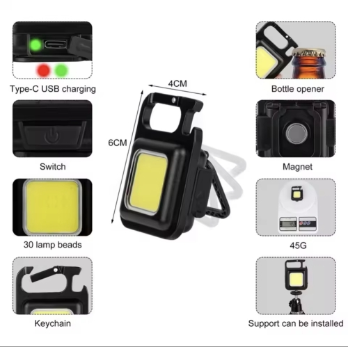 Multifunctional Portable Mini LED Flashlight USB Rechargeable Pocket Keychain Light - 4