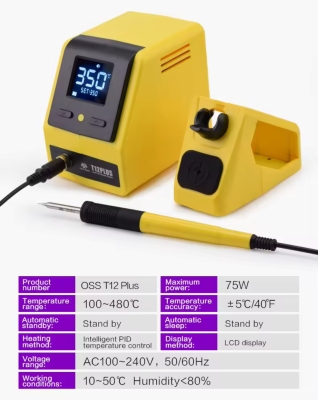 OSS T12 Plus 75W Digital Soldering station Heating Automatic Dormancy Intelligent Welding Repair Tool - 4